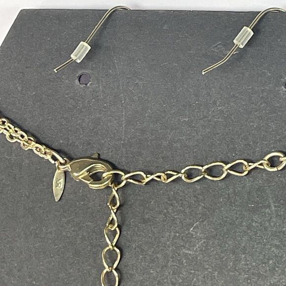 AVON signed Necklace Double Strand Chain Crystal Dangles Gold Tone Sparkle Bling - Picture 11 of 16